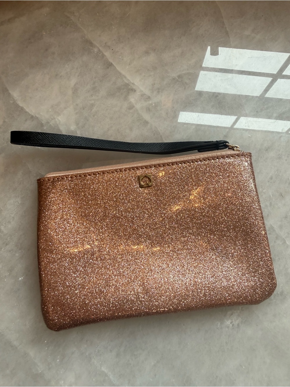 Kate Spade Rose Gold Glitter Wristlet — Fits iPhone 16 ✨